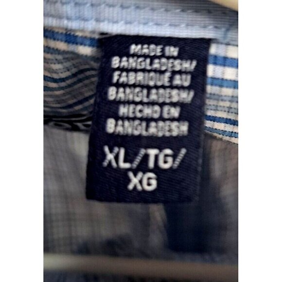 Izod Men's XL Cotton Long Sleeve Blue Plaid Button Down Shirt Button Cuff - Picture 2 of 9